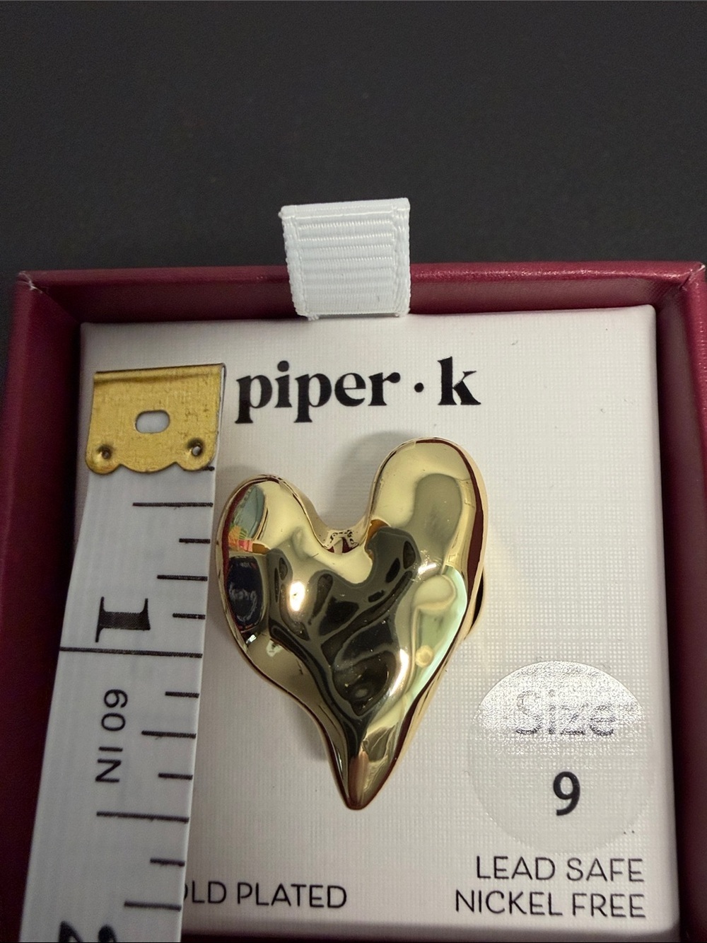 Piper K | Gold-Tone Hammered Heart Ring | Size 9 - Picture 7 of 8